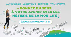 visuel promotion des métiers de la mobilité. Lien vers le site "je bouge mon avenir.fr"