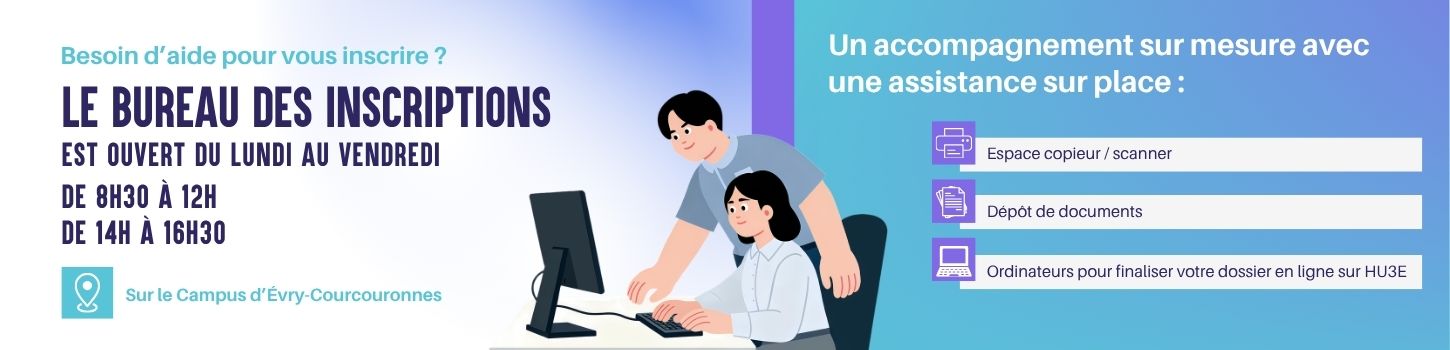 une équipe vous accueille à Evry pour compléter votre dossier d'inscription en alternance du lundi au vendredi :9h à 12 et 13h à 17h30